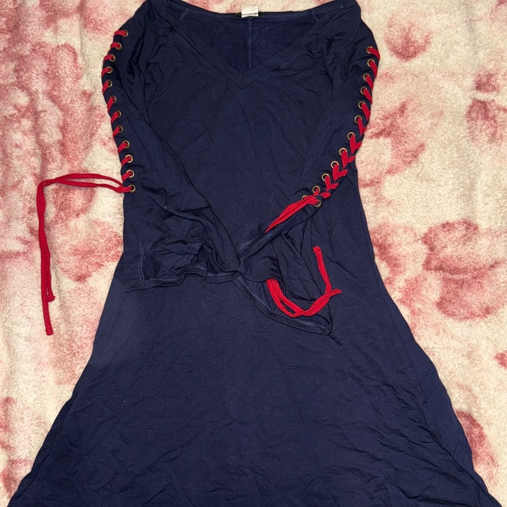 V-Neck Dark Blue Skater Dress